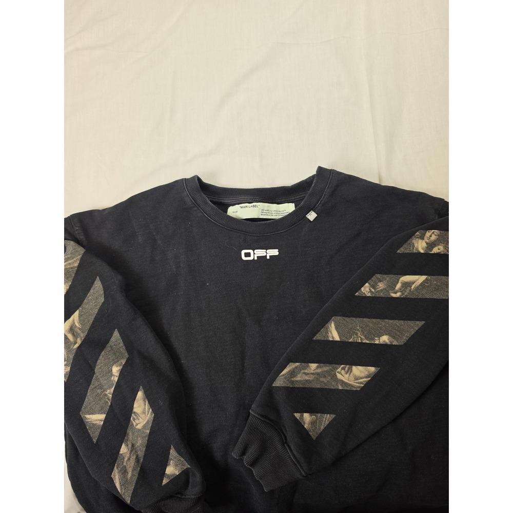 Off-White Sweatshirt Mens Medium Black Art Graphic Fleece Crewneck Pullover